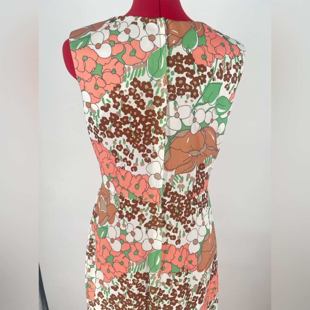 1960s Mod Floral Print Maxi Dress With Criss Cross Waist Detail - Picture 10 of 11